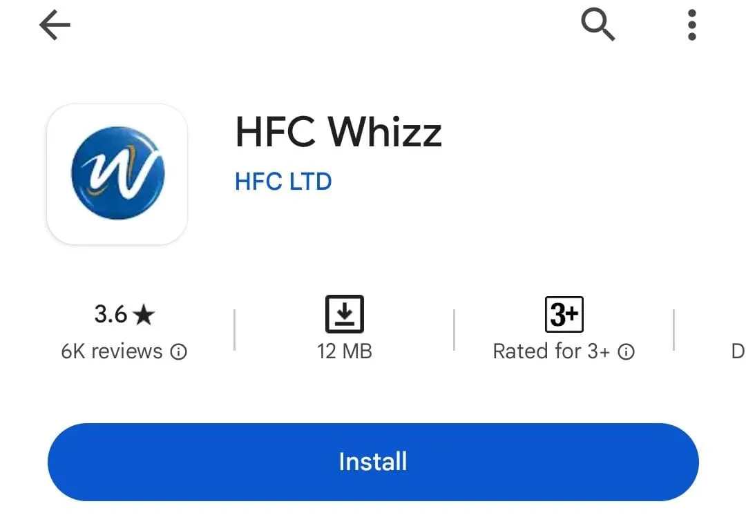 HFC Whizz Mobile Loan App screenshot in Play Store